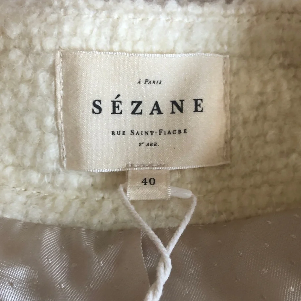 SEZANE Sebastine Quiet Luxury Cream Sleeveless Belted Wool Jacket NWT Size 8 - Picture 6 of 10